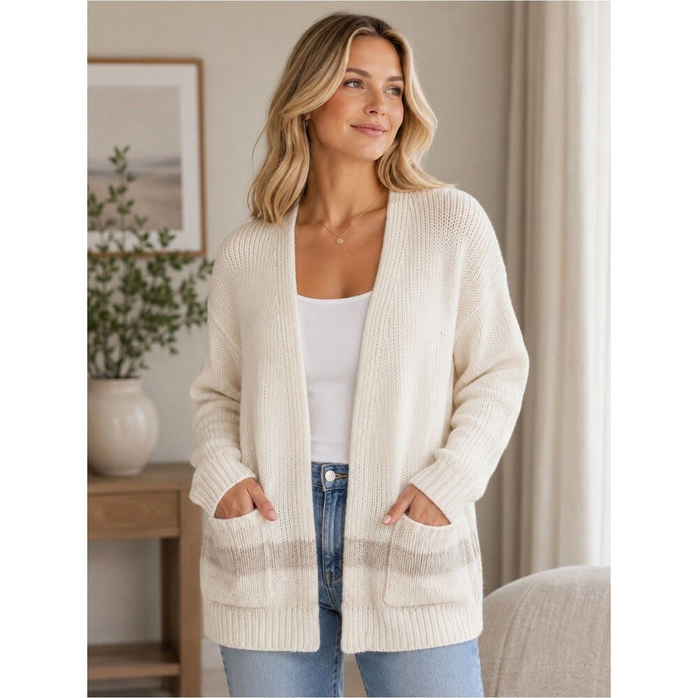 Tommy Bahama Cozy Chenille Open Front Cardigan Sweater Ivory Cream Size Small